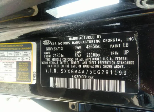 Photo 8 VIN: 5XXGM4A75EG291199 - KIA OPTIMA 