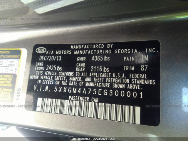 Photo 8 VIN: 5XXGM4A75EG300001 - KIA OPTIMA 