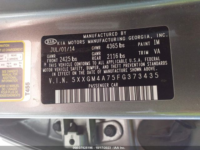 Photo 8 VIN: 5XXGM4A75FG373435 - KIA OPTIMA 