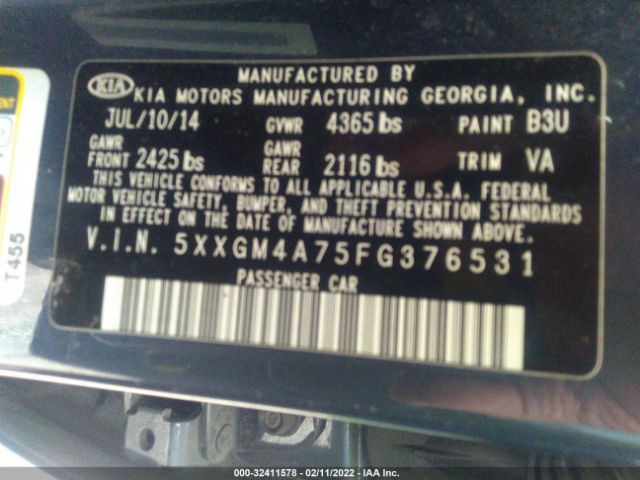 Photo 8 VIN: 5XXGM4A75FG376531 - KIA OPTIMA 