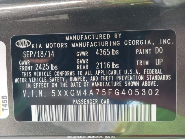 Photo 8 VIN: 5XXGM4A75FG405302 - KIA OPTIMA 