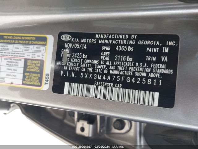 Photo 8 VIN: 5XXGM4A75FG425811 - KIA OPTIMA 