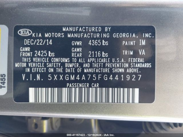 Photo 8 VIN: 5XXGM4A75FG441927 - KIA OPTIMA 