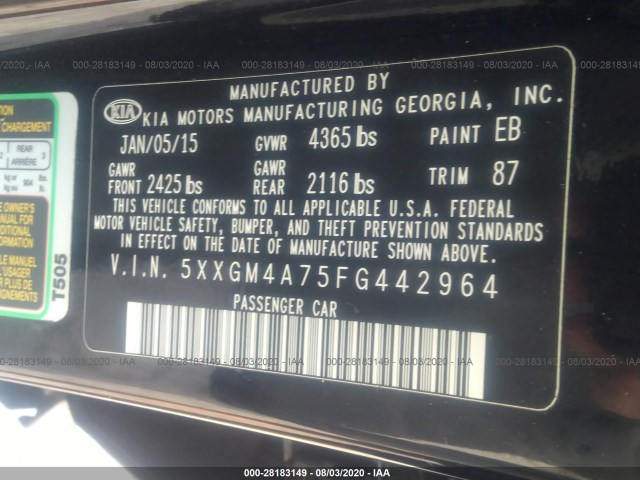 Photo 8 VIN: 5XXGM4A75FG442964 - KIA OPTIMA 