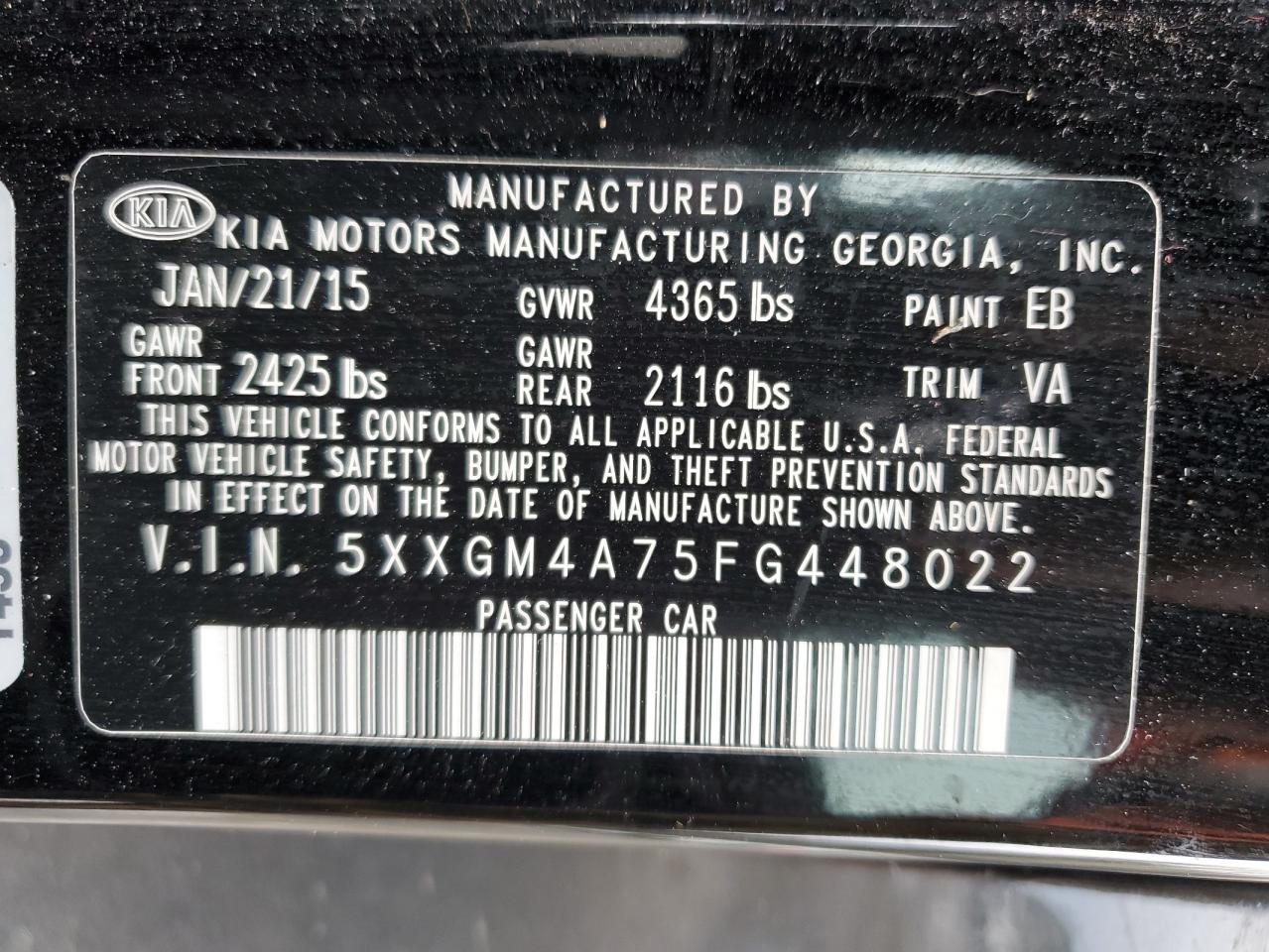 Photo 11 VIN: 5XXGM4A75FG448022 - KIA OPTIMA 