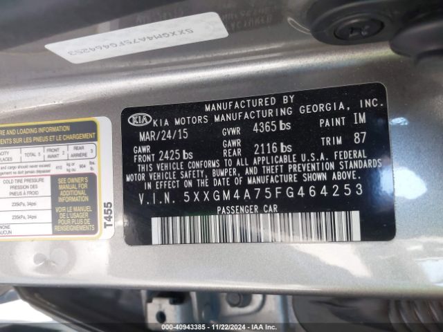 Photo 8 VIN: 5XXGM4A75FG464253 - KIA OPTIMA 