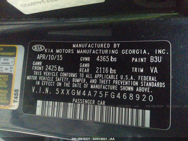 Photo 8 VIN: 5XXGM4A75FG468920 - KIA OPTIMA 