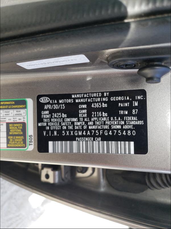 Photo 9 VIN: 5XXGM4A75FG475480 - KIA OPTIMA LX 