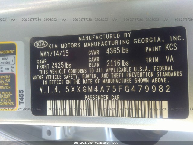 Photo 8 VIN: 5XXGM4A75FG479982 - KIA OPTIMA 