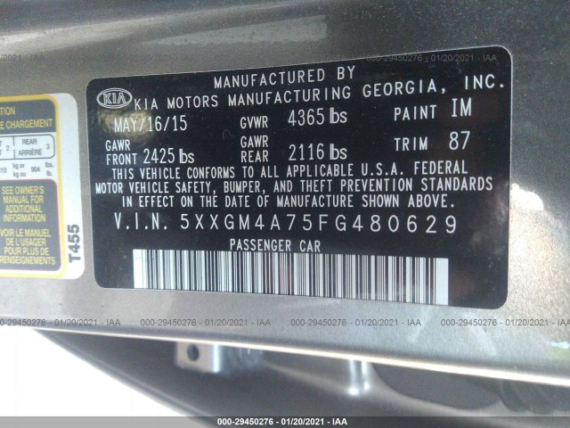 Photo 8 VIN: 5XXGM4A75FG480629 - KIA OPTIMA 