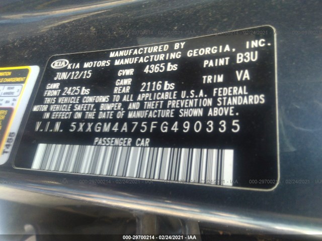 Photo 8 VIN: 5XXGM4A75FG490335 - KIA OPTIMA 