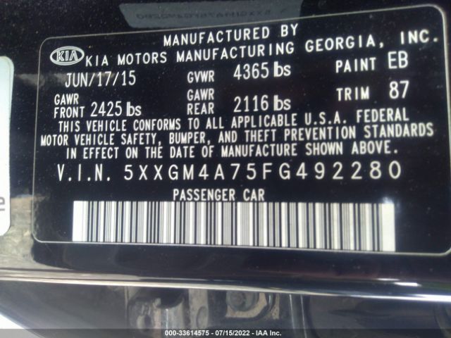 Photo 8 VIN: 5XXGM4A75FG492280 - KIA OPTIMA 