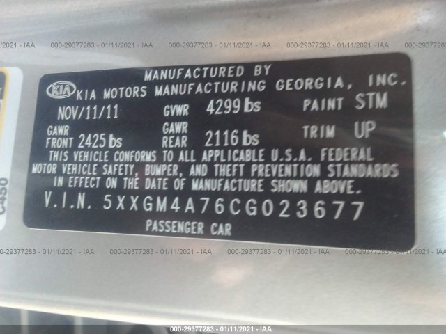 Photo 8 VIN: 5XXGM4A76CG023677 - KIA OPTIMA 