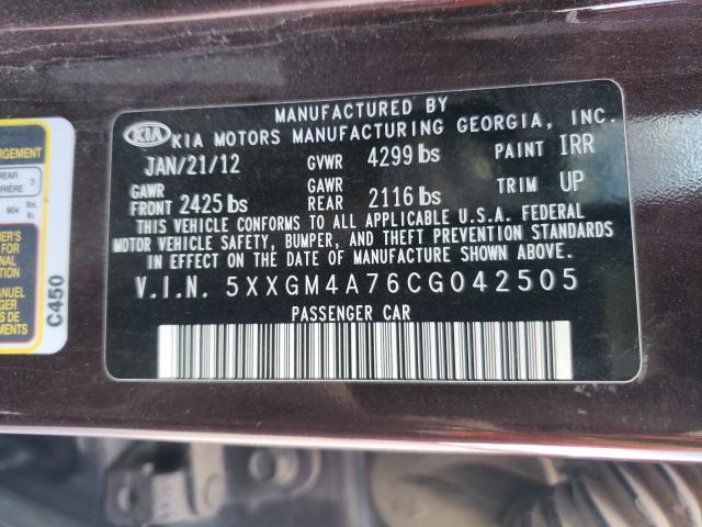 Photo 9 VIN: 5XXGM4A76CG042505 - KIA OPTIMA LX 