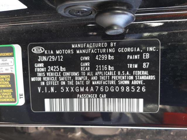 Photo 9 VIN: 5XXGM4A76DG098526 - KIA OPTIMA LX 