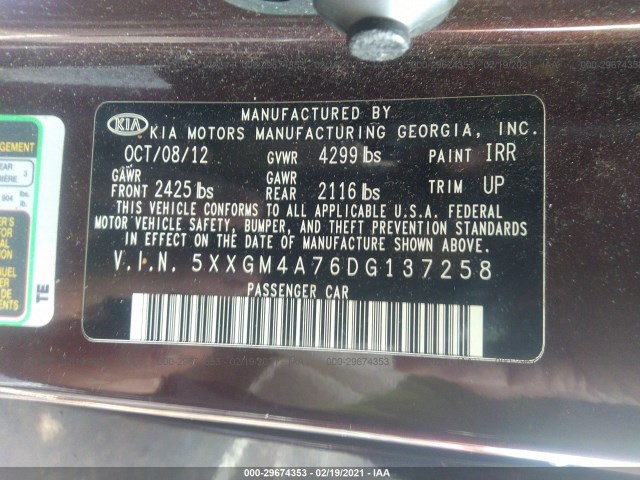 Photo 8 VIN: 5XXGM4A76DG137258 - KIA OPTIMA 