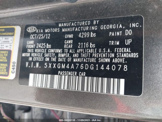 Photo 8 VIN: 5XXGM4A76DG144078 - KIA OPTIMA 