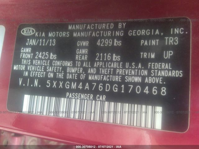 Photo 8 VIN: 5XXGM4A76DG170468 - KIA OPTIMA 