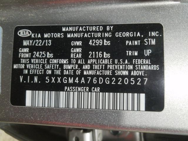 Photo 9 VIN: 5XXGM4A76DG220527 - KIA OPTIMA LX 