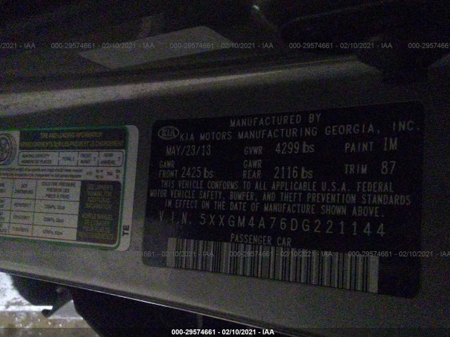 Photo 8 VIN: 5XXGM4A76DG221144 - KIA OPTIMA 