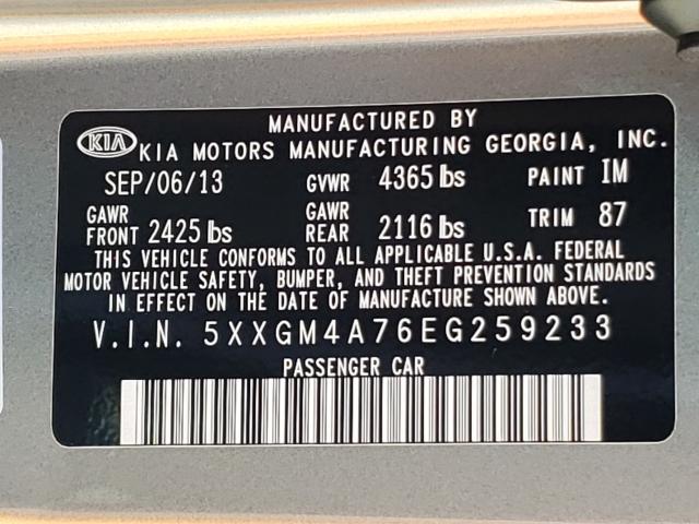 Photo 9 VIN: 5XXGM4A76EG259233 - KIA OPTIMA LX 