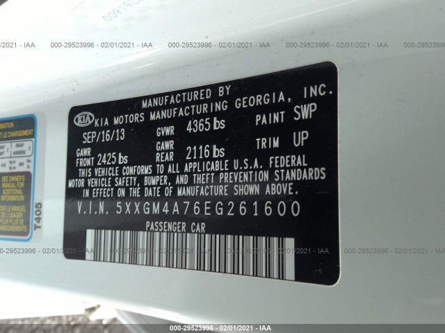 Photo 8 VIN: 5XXGM4A76EG261600 - KIA OPTIMA 