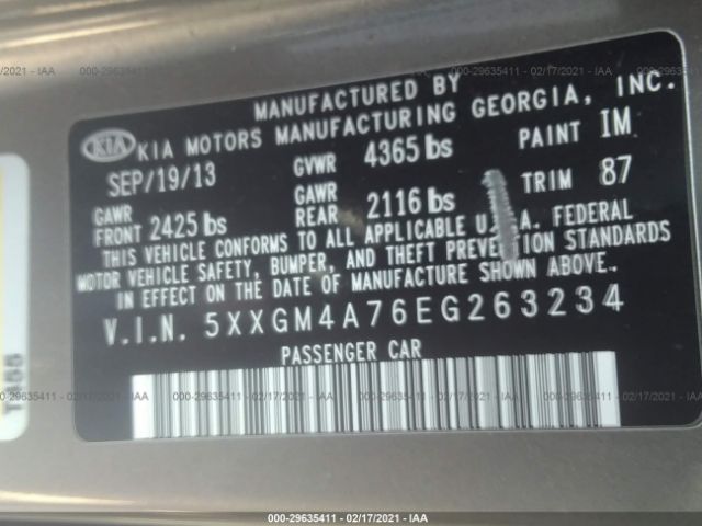 Photo 8 VIN: 5XXGM4A76EG263234 - KIA OPTIMA 