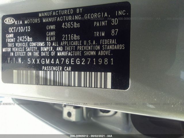 Photo 8 VIN: 5XXGM4A76EG271981 - KIA OPTIMA 