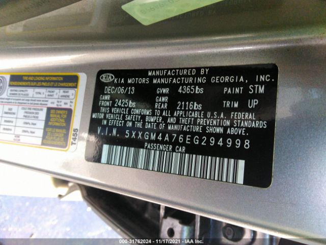 Photo 8 VIN: 5XXGM4A76EG294998 - KIA OPTIMA 