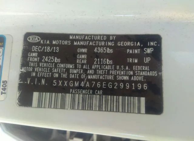 Photo 8 VIN: 5XXGM4A76EG299196 - KIA OPTIMA 