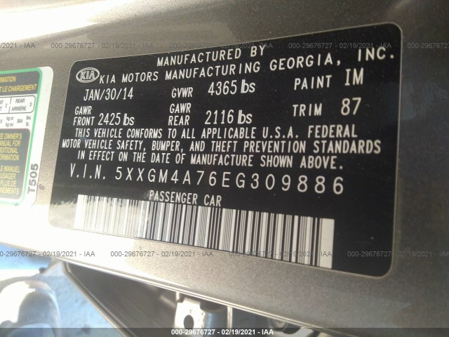 Photo 8 VIN: 5XXGM4A76EG309886 - KIA OPTIMA 