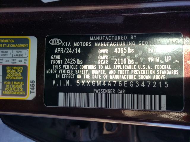 Photo 9 VIN: 5XXGM4A76EG347215 - KIA OPTIMA LX 