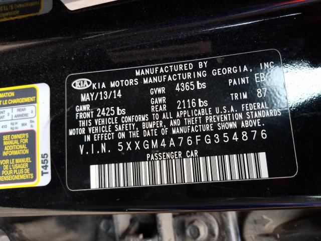 Photo 9 VIN: 5XXGM4A76FG354876 - KIA OPTIMA LX 