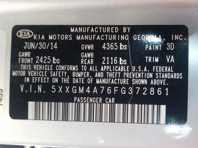 Photo 9 VIN: 5XXGM4A76FG372861 - KIA OPTIMA LX 