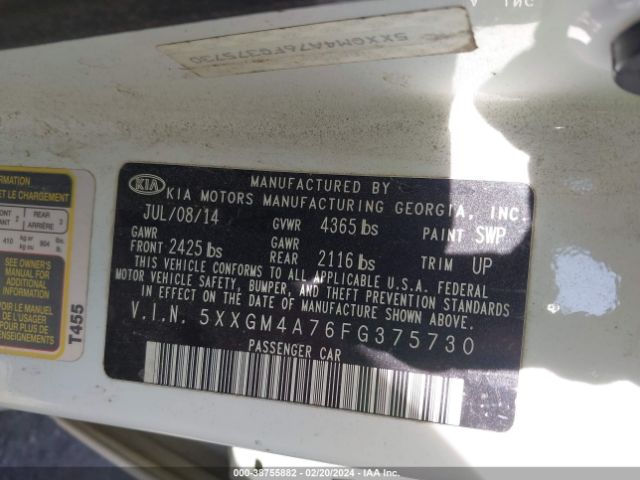 Photo 8 VIN: 5XXGM4A76FG375730 - KIA OPTIMA 