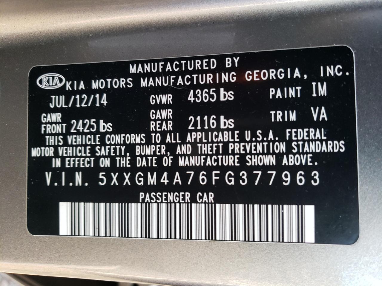 Photo 11 VIN: 5XXGM4A76FG377963 - KIA OPTIMA 