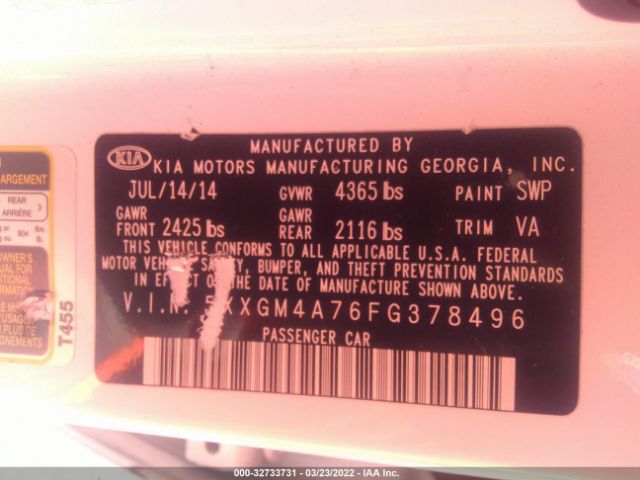 Photo 8 VIN: 5XXGM4A76FG378496 - KIA OPTIMA 