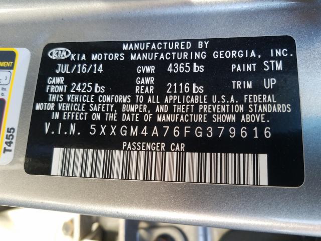 Photo 9 VIN: 5XXGM4A76FG379616 - KIA OPTIMA LX 