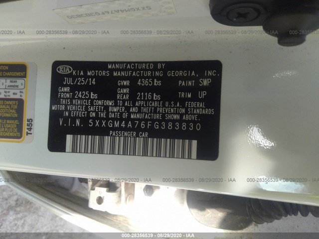 Photo 8 VIN: 5XXGM4A76FG383830 - KIA OPTIMA 