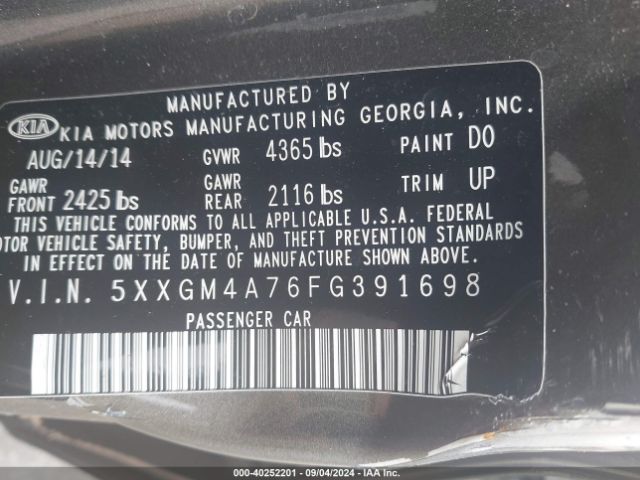 Photo 8 VIN: 5XXGM4A76FG391698 - KIA OPTIMA 