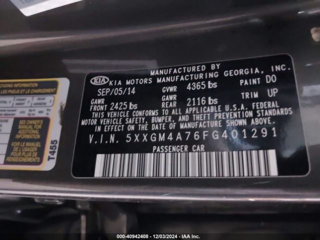 Photo 8 VIN: 5XXGM4A76FG401291 - KIA OPTIMA 