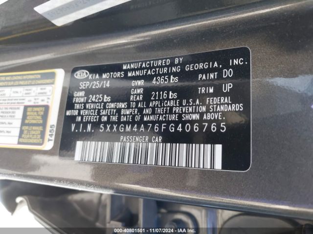 Photo 8 VIN: 5XXGM4A76FG406765 - KIA OPTIMA 