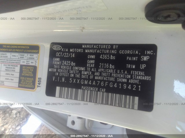 Photo 8 VIN: 5XXGM4A76FG419421 - KIA OPTIMA 