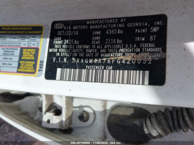 Photo 8 VIN: 5XXGM4A76FG420052 - KIA OPTIMA 