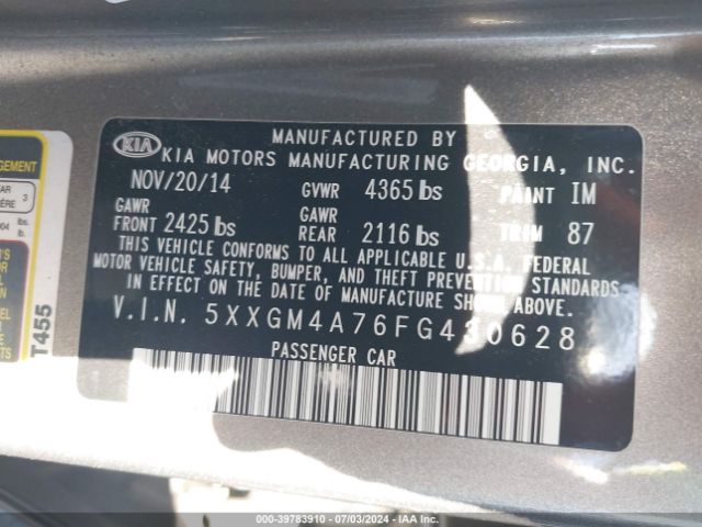 Photo 8 VIN: 5XXGM4A76FG430628 - KIA OPTIMA 