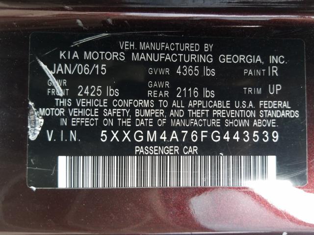 Photo 9 VIN: 5XXGM4A76FG443539 - KIA OPTIMA LX 