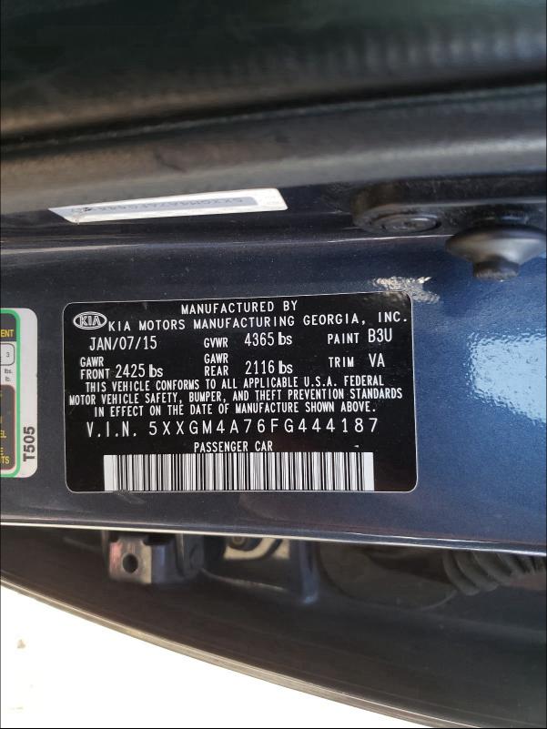 Photo 9 VIN: 5XXGM4A76FG444187 - KIA OPTIMA 