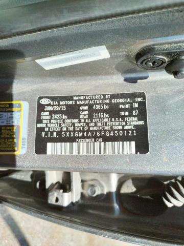 Photo 9 VIN: 5XXGM4A76FG450121 - KIA OPTIMA LX 