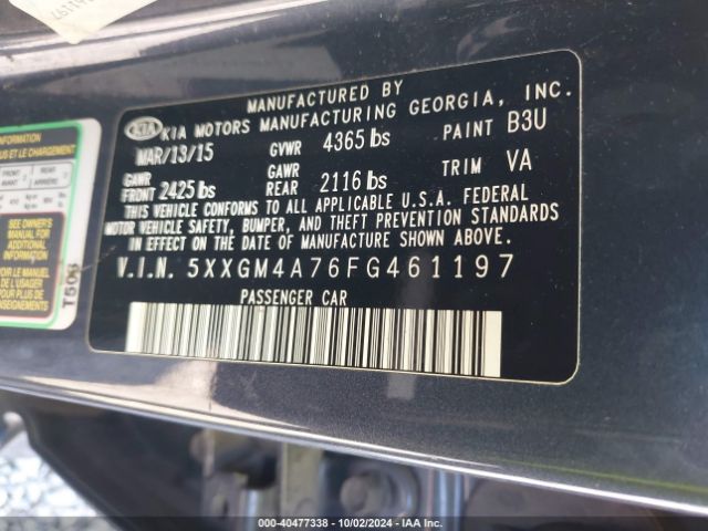 Photo 8 VIN: 5XXGM4A76FG461197 - KIA OPTIMA 