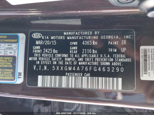 Photo 8 VIN: 5XXGM4A76FG463290 - KIA OPTIMA 